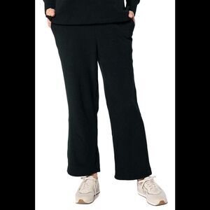 Cuddl Duds Ribbed Fleece Wide Leg Lounge Pant Black - Regular